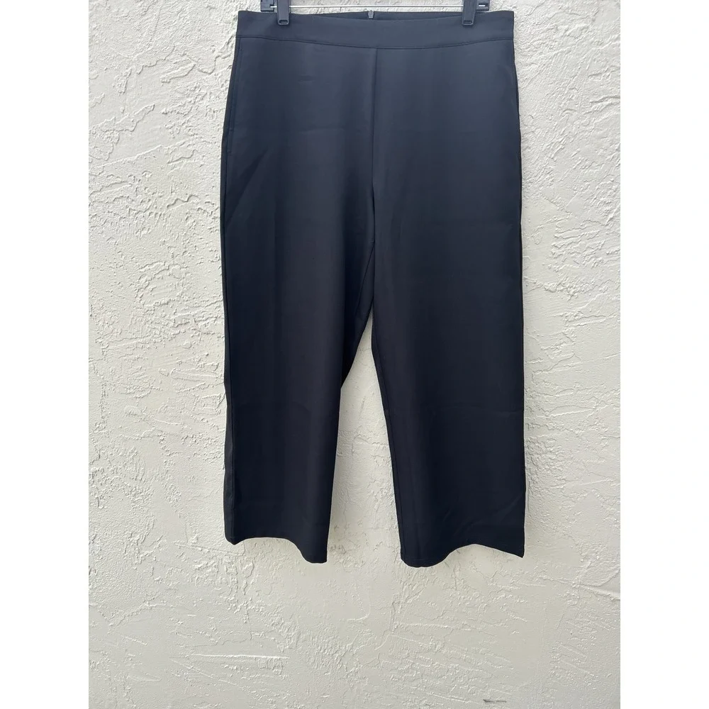 Black Wide Leg Cropped Trousers High Rise Dress Pants XL